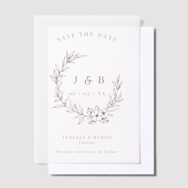 Floral Wreath Monogram Wedding Save The Date Vellum Invitations (Offset)