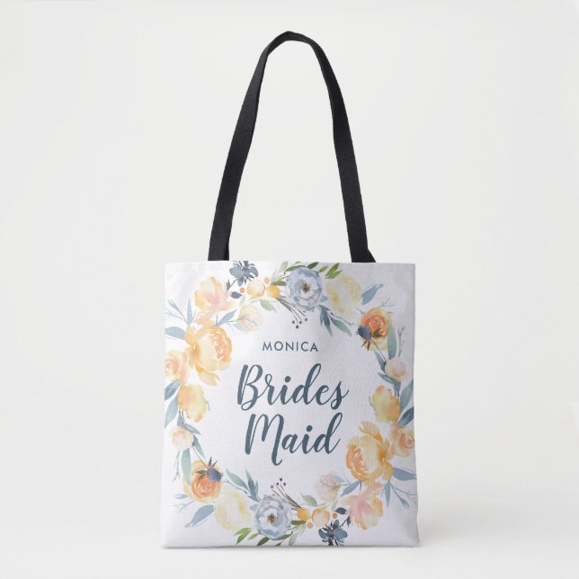 Floral Wreath Monogrammed Bridesmaid Tote Bag (Front)