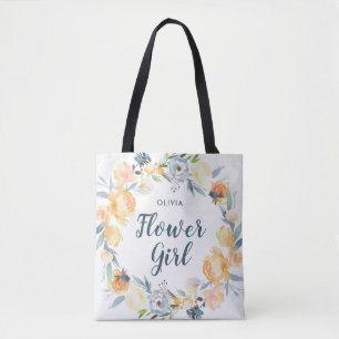 Floral Wreath Monogrammed Flower Girl Tote Bag