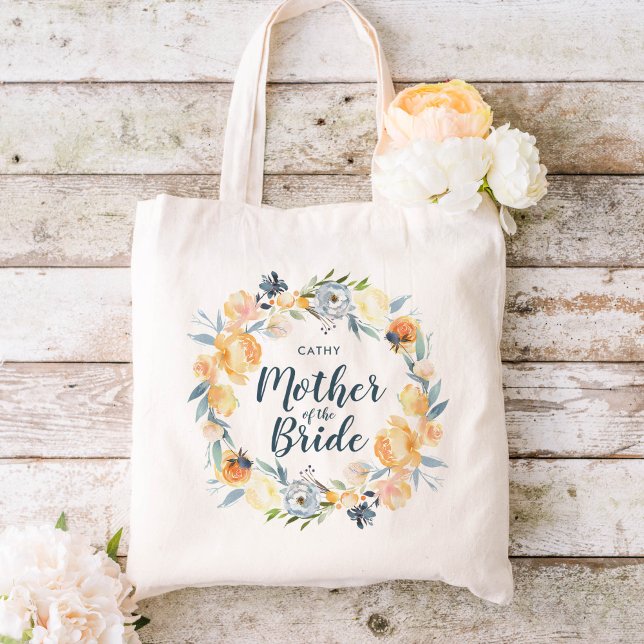 Floral Wreath Monogrammed Mother of the Bride Tote Bag (Creator Uploaded)