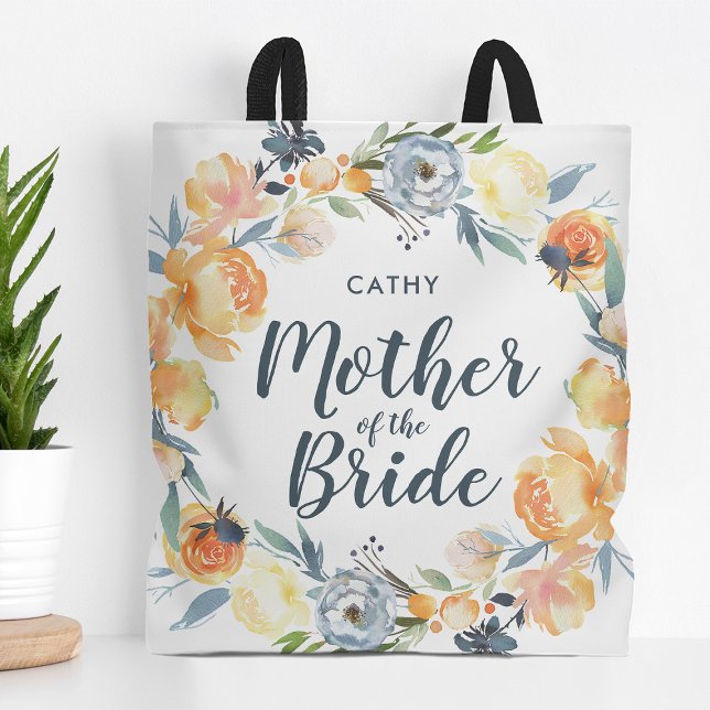 Floral Wreath Monogrammed Mother of the Bride Tote Bag (Creator Uploaded)