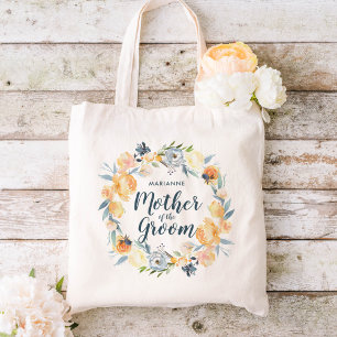 Floral Wreath Monogrammed Mother of the Groom Tote Bag