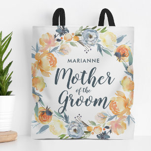 Floral Wreath Monogrammed Mother of the Groom Tote Bag