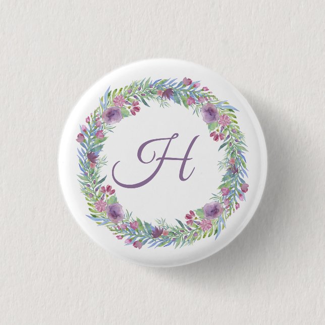 Floral Wreath Monogrammed Personalised 3 Cm Round Badge (Front)
