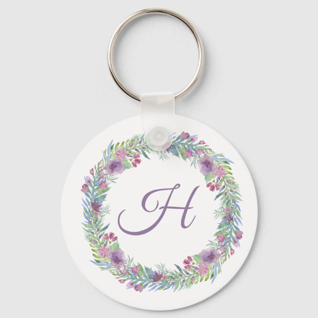 Floral Wreath Monogrammed Personalised Key Ring (Front)