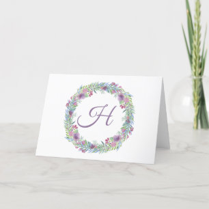Floral Wreath Monogrammed Personalised Thank You Card