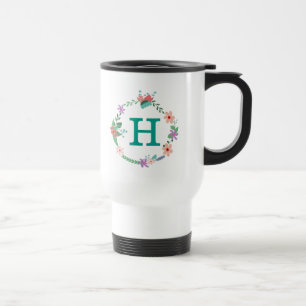 Floral Wreath Monogrammed Travel Mug