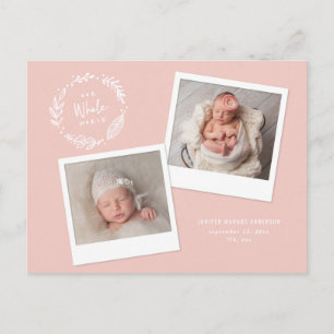 Floral wreath multi photo birth announcement postcard