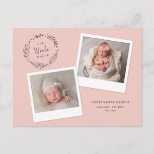 Floral wreath multi photo birth announcement postcard