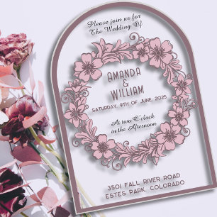 Floral Wreath Muted Pink Palette Transparent Acrylic Invitations