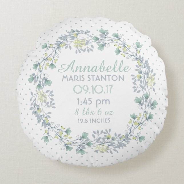 Floral Wreath Nursery Keepsake Round Cushion (Front)