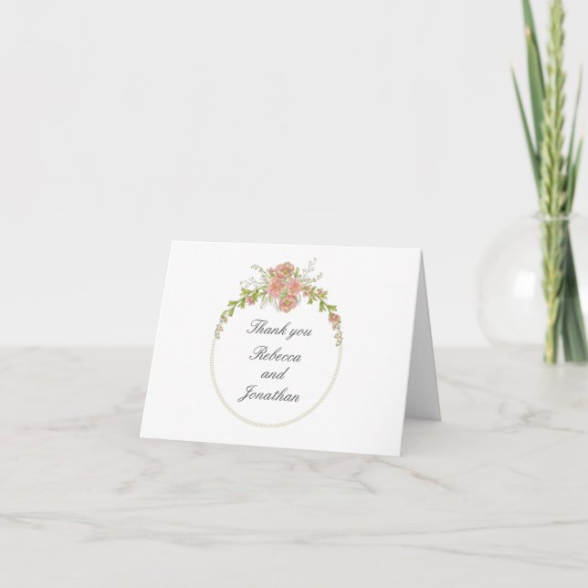 Floral Wreath of Roses Folded Thank You Card (Front)