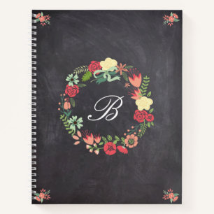Floral Wreath on Chalkboard Monogram Notebook