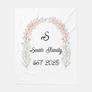 Floral Wreath Personalised Wedding Last Name EST. Fleece Blanket