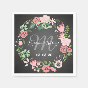 Floral Wreath Personalised Wedding Paper Napkins