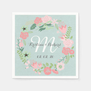 Floral Wreath Personalised Wedding Paper Napkins