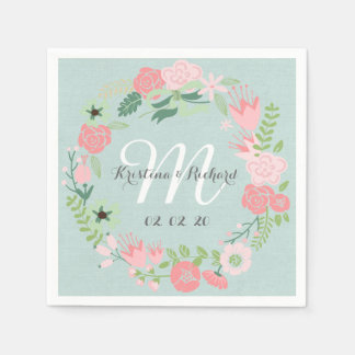 Floral Wreath Personalised Wedding Paper Napkins