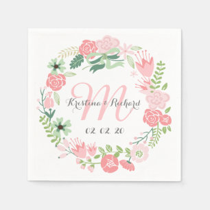 Floral Wreath Personalised Wedding Paper Napkins