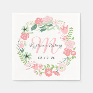 Floral Wreath Personalised Wedding Paper Napkins