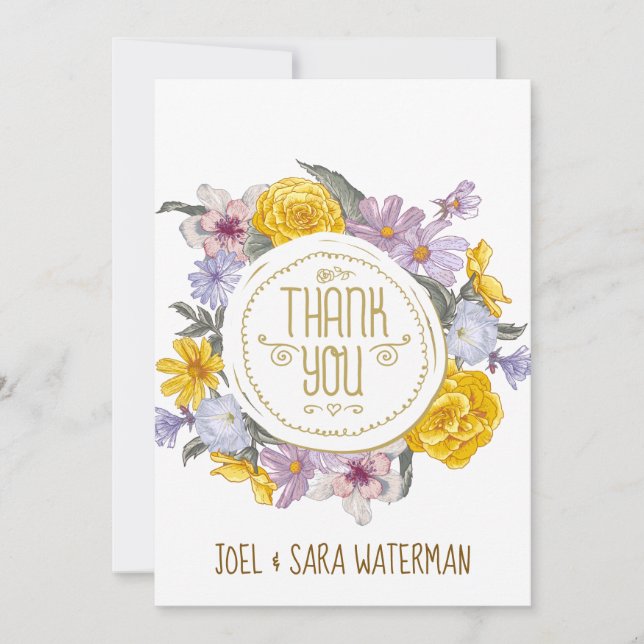 Floral Wreath Personalised Wedding Thank You Card (Front)