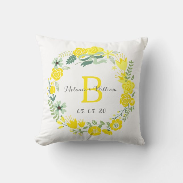 Floral Wreath Personalised Wedding Throw Pillow (Front)