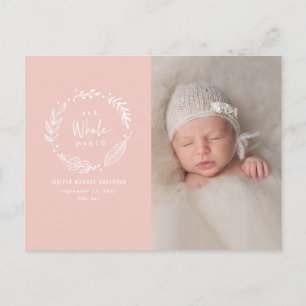 Floral wreath photo birth announcement postcard