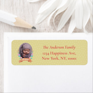 Floral Wreath Photo Christmas Gold return address