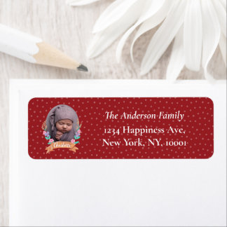 Floral Wreath Photo Christmas Red return address