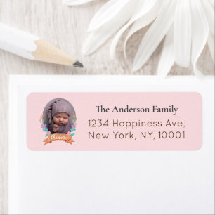 Floral Wreath Photo Frame baby pink Return Address