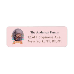 Floral Wreath Photo Frame baby pink Return Address