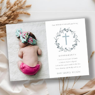 Floral Wreath Photo Godparents Proposal Invite