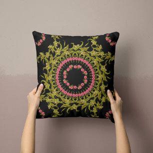 Floral Wreath Pillow in Black