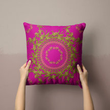 Floral Wreath Pillow in Fuchsia