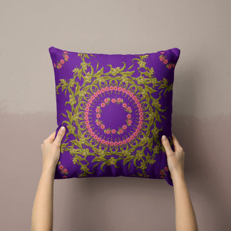 Floral Wreath Pillow in Purple