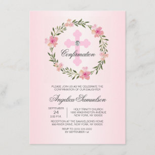 Floral Wreath Pink Confirmation Ceremony GIRL Invitation