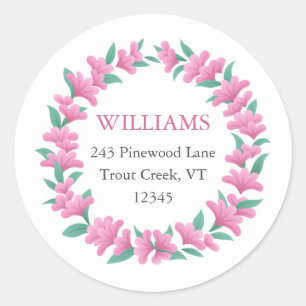 Floral Wreath Pink Green Return Address  Classic Round Sticker