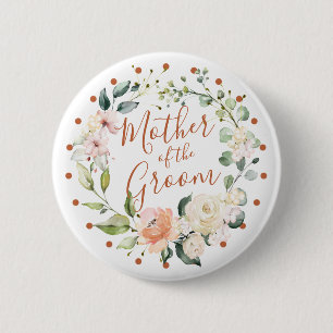 Floral wreath, polka dot Mother of the Groom 6 Cm Round Badge