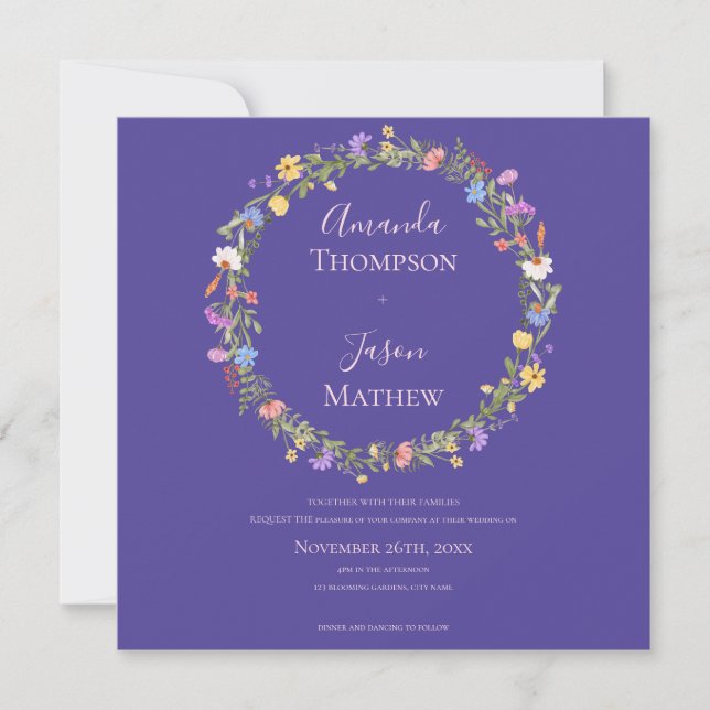 Floral Wreath Purple Blush Pink wildflower Wedding (Front)