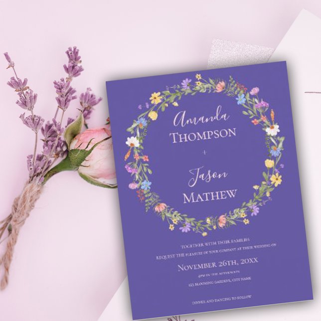 Floral Wreath Purple Blush Pink wildflower Wedding Postcard (Creator Uploaded)