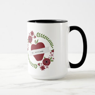 Floral Wreath Red Apple Personalised Teacher Mug