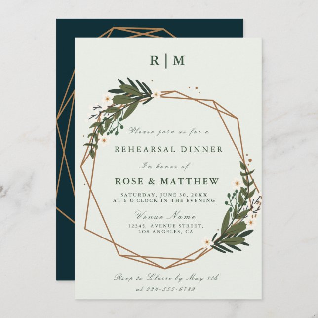 floral wreath rehearsal dinner invitation (Front/Back)