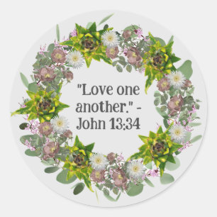 Floral Wreath Religious Quote for Reflection Classic Round Sticker