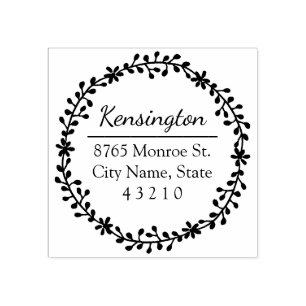 Floral Wreath Return Address Wood Stamp