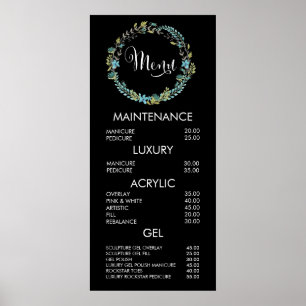 Floral Wreath Salon Menu Price List Wall Poster