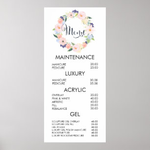 Floral Wreath Salon Menu Price List Wall Poster