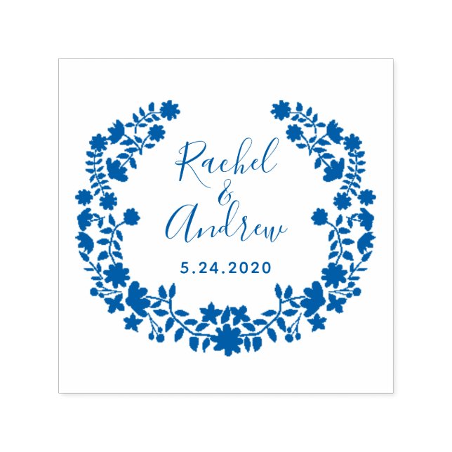 Floral Wreath Save the Date Custom Wedding Stamp (Design)