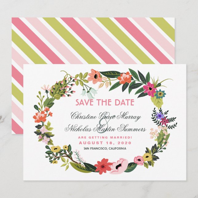 Floral Wreath Save the Date Invitation (Front/Back)