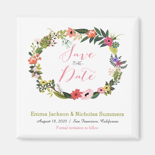 Floral Wreath Save the Date Magnet (Front)