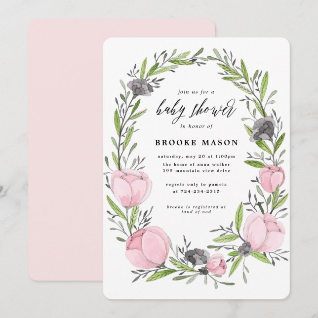 Floral Wreath Spring Baby Shower Invitation (Front/Back)