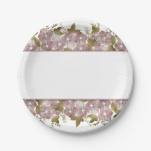 Floral wreath spring summer pink flowers green lea paper plate